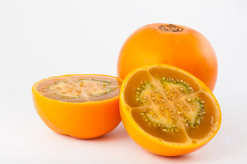 Lulo (Solanum quitoense) on white background