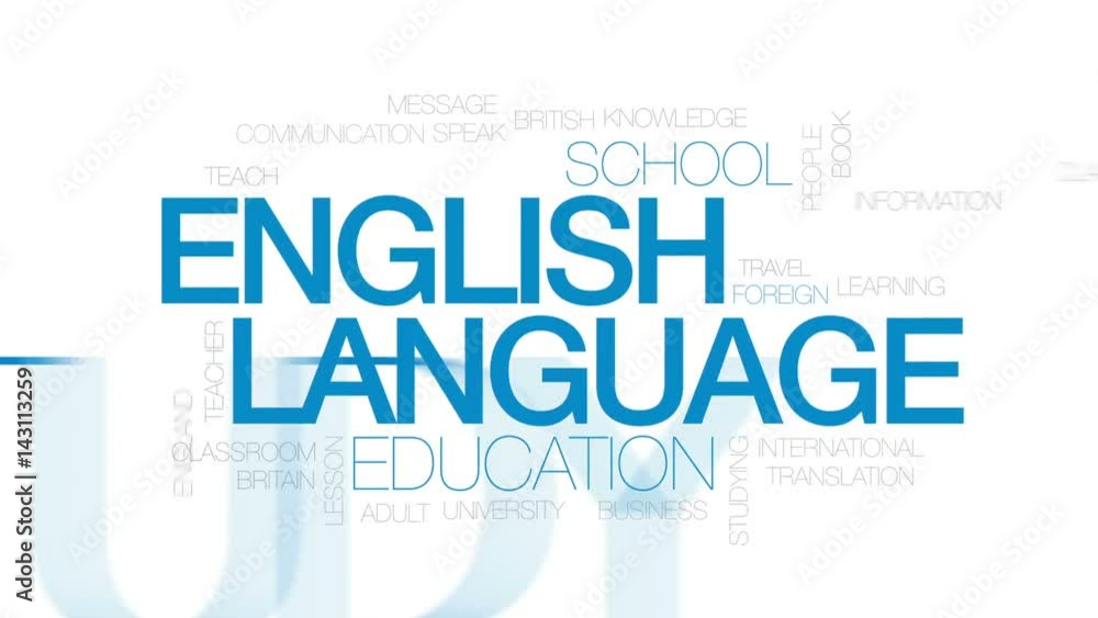Poster english language animated word cloud, text design animation. kinetic typography.