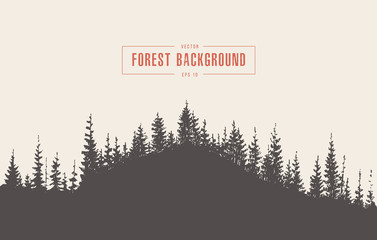Pine forest background vector drawn sketch