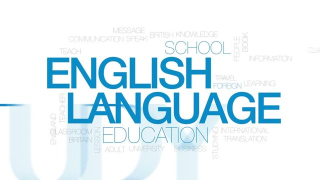 English language animated word cloud, text design animation. Kinetic typography.