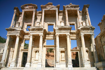 Facade of ancient Celsius Library in Ephesus, Turkey