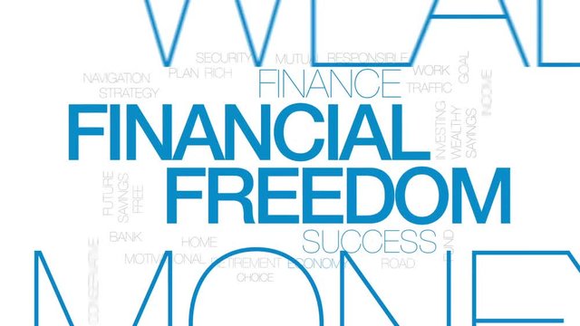 Financial freedom animated word cloud, text design animation. Kinetic typography.