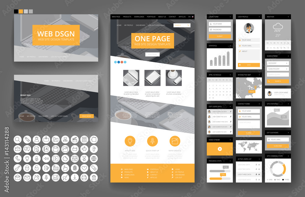 Wall mural website design template and interface elements