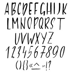 Hand drawn ink simple font. Modern brush lettering. Grunge style alphabet. Vector illustration.