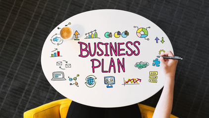 Business Plan text on a white table
