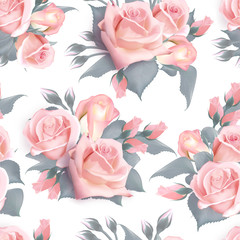 English roses seamless. Pink vintage rose seamles pattern. Vector. Quality watercolor imitation. Not trace.