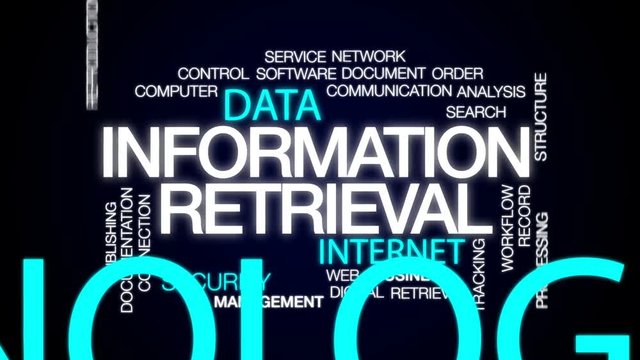 Information retrieval animated word cloud, text design animation.
