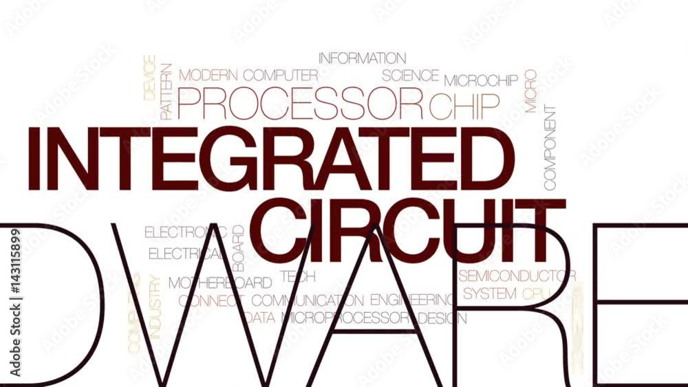 Poster integrated circuit architecture animated word cloud, text design animation. kinetic typography.