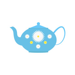 Ceramic teapot with flowers isolated on white background