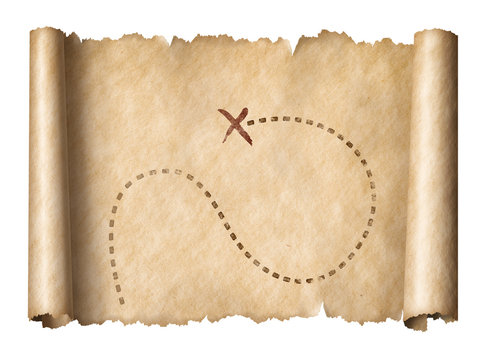 Fototapeta old pirates scroll map with marked treasure location