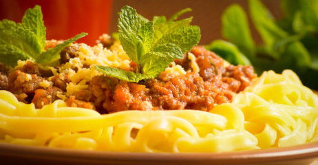 Spaghetti bolognese on plate