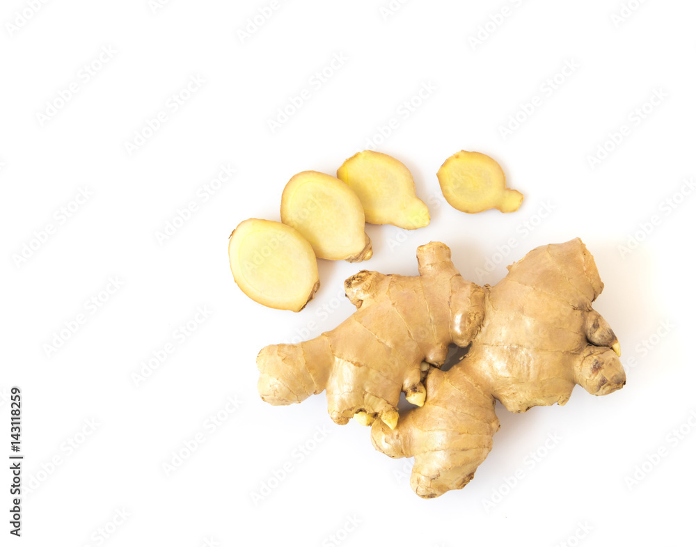 Wall mural fresh ginger on white background,raw material for cooking