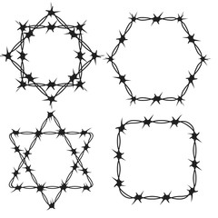 Barbed Wire Black Silhouettes Vector frame. Pattern brush