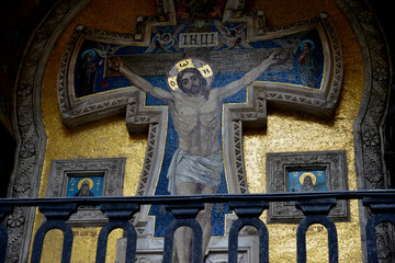 Распятие Христа. Фрагмент. Западный Фасад храма Спаса на Крови в Санкт-Петербурге.