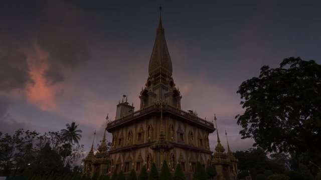 Wat chalong landmark of phuket with cloud movement and zoom out in 4K UHD Time lapse..