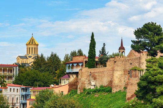 View on Queen Darejan's palace and Holy Trinity Cathedral in Tbilisi, Georgia