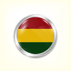 Round button national flag of Bolivia with the reflection of light and shadow. Icon country. Realistic vector illustration.