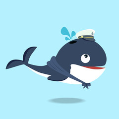 Cute  whale in a sailor suit cartoon