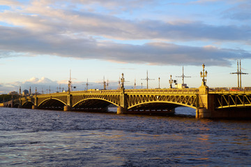 Troitskiy bridge in St. Petersburg on sunset