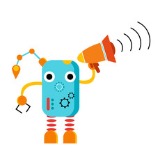 Blue robot with megaphone