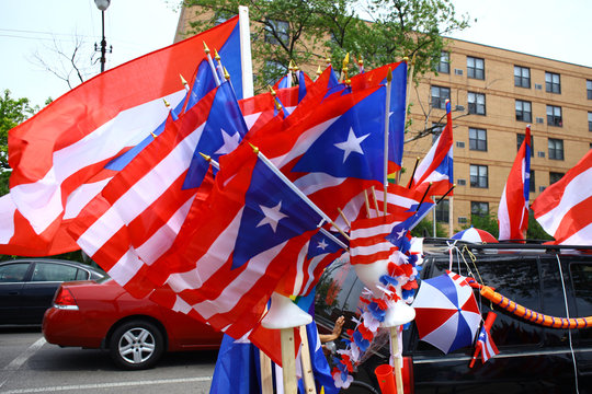 Puerto Rican flags being sold at a festival