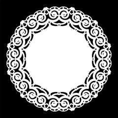 Lace round paper doily, lacy snowflake, greeting element, laser cut  template, doily to decorate the cake,  vector illustrations.