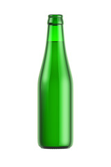 Green glass bottle isolated on white background, 3D rendering