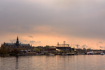 Fototapeta na wymiar Island of Djurgarden in central Stockholm, Sweden during early morning sunrise