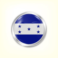 Round button national flag of Honduras with the reflection of light and shadow. Icon country. Realistic vector illustration.