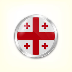 Fototapeta premium Round button national flag of Georgia with the reflection of light and shadow. Icon country. Realistic vector illustration.
