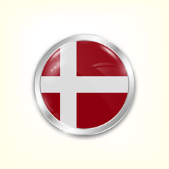 Obraz premium Round button national flag of Denmark with the reflection of light and shadow. Icon country. Realistic vector illustration.
