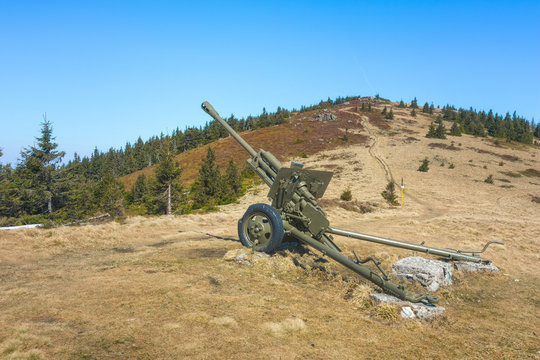 Soviet World War 2 Era Gun in Mala Fatra Mountains near Zilina as Memorial of Battle That Took Place Here in April 1945, Slovakia