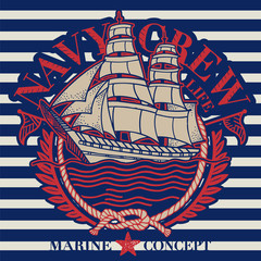 Sailing ship marine emblem