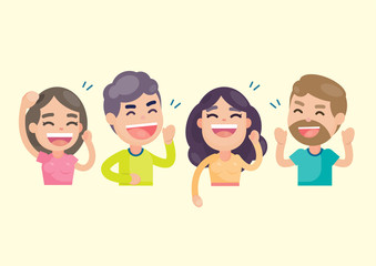 Happy group of people having fun and smiling laughing together, Vector character illustration. - obrazy, fototapety, plakaty