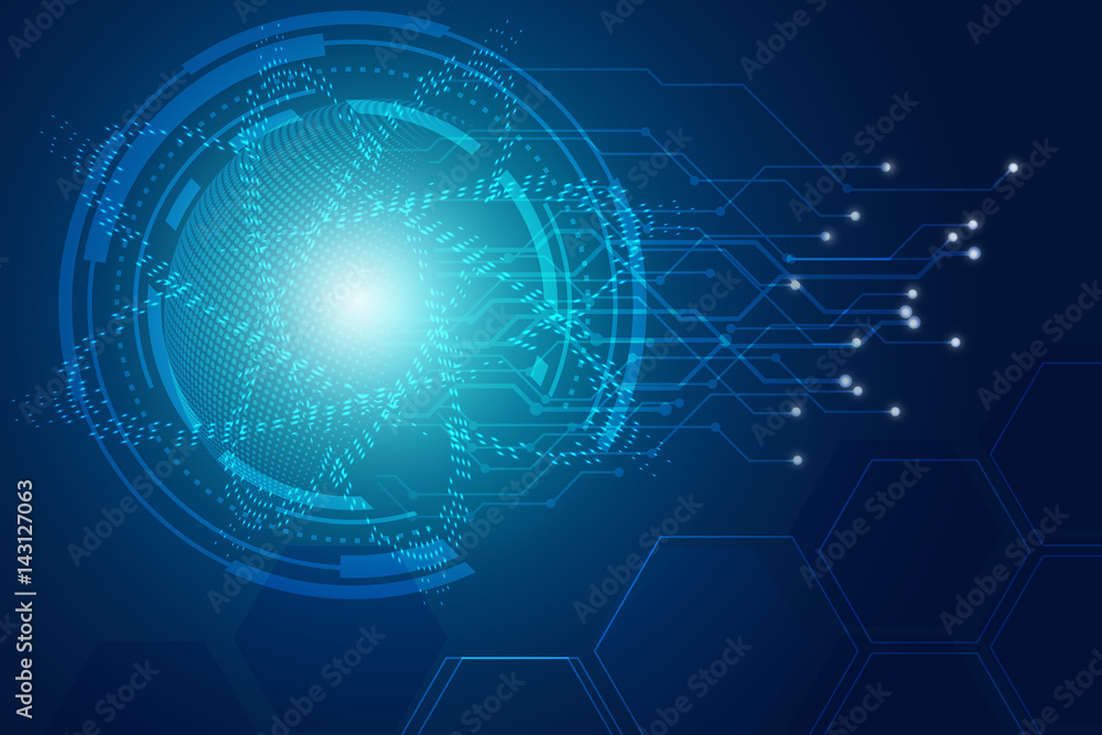 Wall mural abstract hitech technology background with hexagons,vector