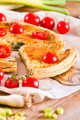 Leek and tomato quiche.