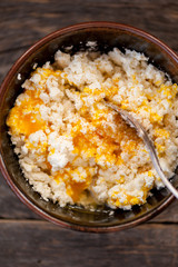 Raw egg mixed with cheese