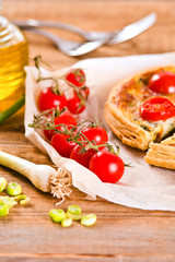 Leek and tomato quiche.