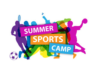 SUMMER SPORTS CAMP Banner with sports silhouettes - obrazy, fototapety, plakaty