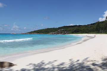 Fototapeta na wymiar Seychelles Seychellen La Digue Anse Coco Traumstrand
