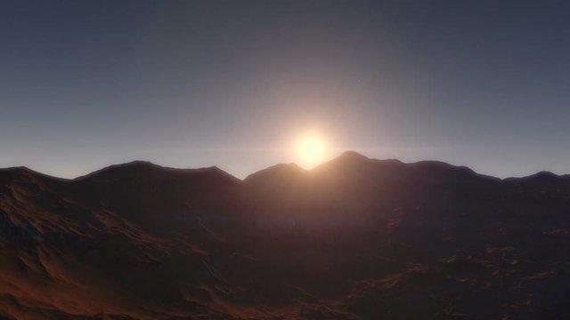 No Mans Land - A CG animation showing a flight through deserted peaks during sunset

