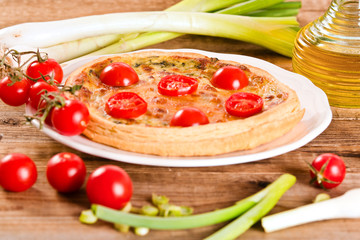 Leek and tomato quiche.