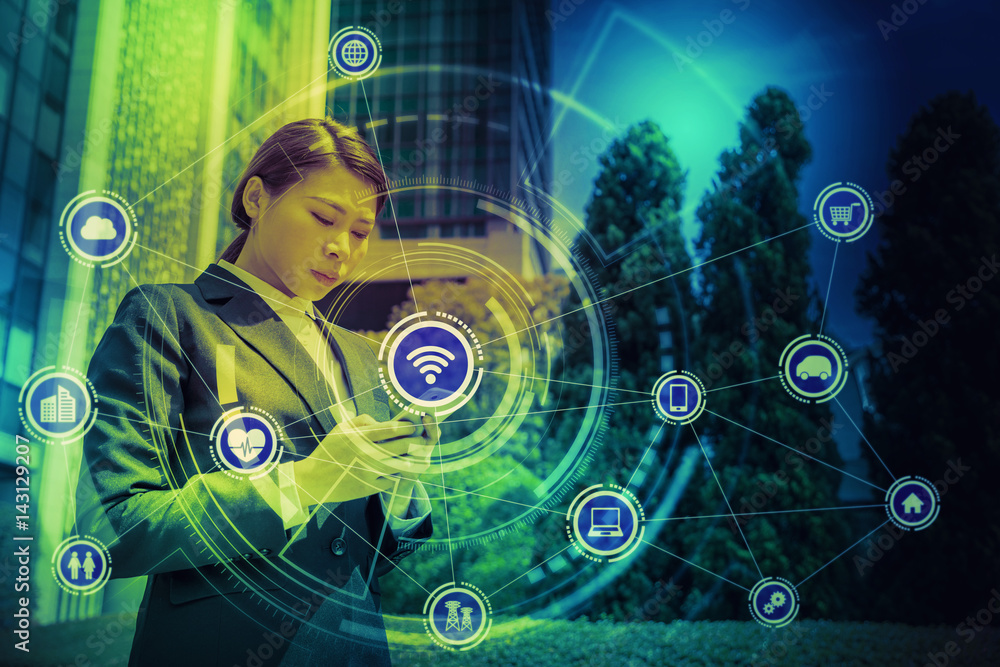 Aufkleber Internet of Things concept. Wireless Communication Network. Information Communication Technology. abstract image visual.
