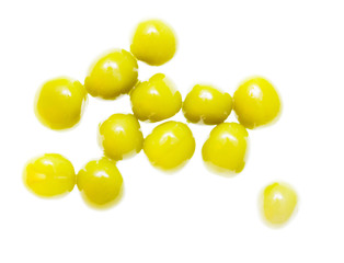 Green peas on a white background