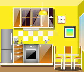 Modern kitchen interior with furniture.