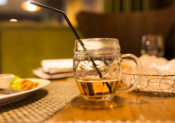 A beer mug in a restaurant