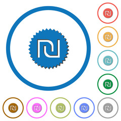 Israeli new Shekel sticker icons with shadows and outlines