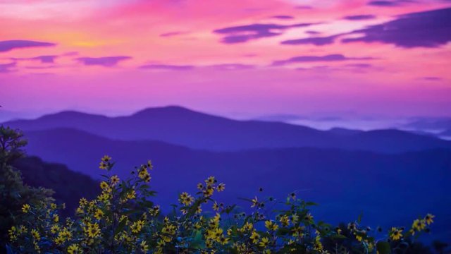 Peaceful sunrise in the Blue Ridge Mountains of Asheville North Carolina