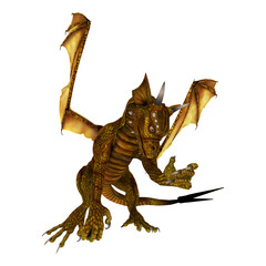 3D Rendering Golden Dragon on White