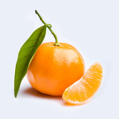Ripe mandarin close-up on a white background. Tangerine orange. Colorful Food and drink still life concept. Fresh fruits. Clementine. Citrus. Diet. Vitamins. Healthy food.